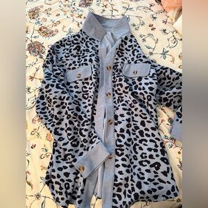 Blue flannel with black leopard print